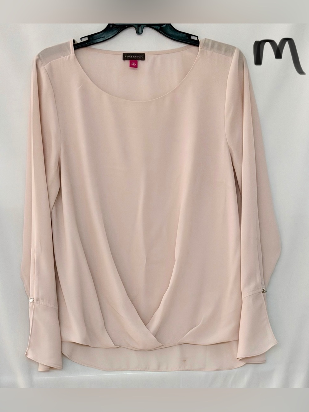 Vince Camuto Blush-Tone Twist Hem Long Sleeve Blouse